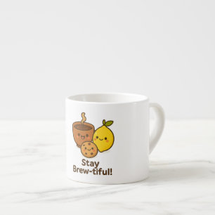 Stay Brew-tiful – Cute Coffee, Lemon & Cookie  Espresso Cup