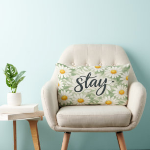 Stay Calligraphy Text On Daisy Abstract Lumbar Cushion