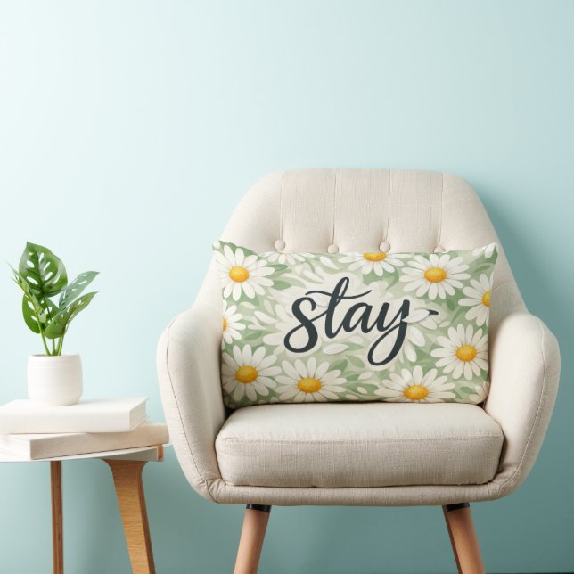 Stay Calligraphy Text On Daisy Abstract Lumbar Cushion (Chair)