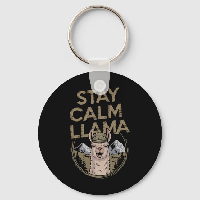 Stay Calm Llama Hiking With Alpaca Funny  Key Ring (Front)