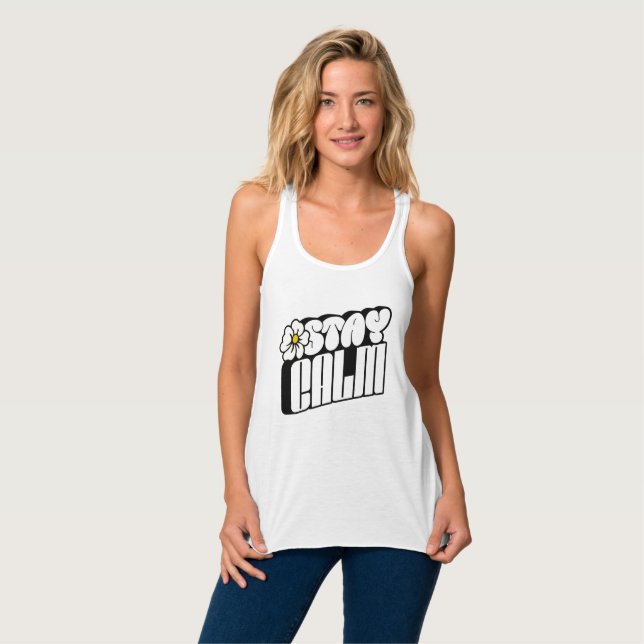 Stay Calm Retro Flower Typography Singlet (Front Full)