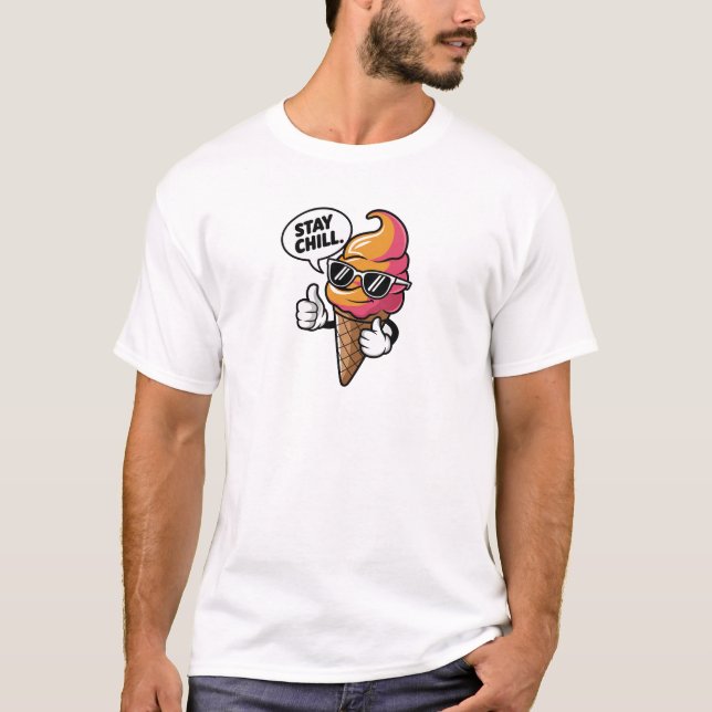 Stay Chill Cool Ice Cream Cone Design T-Shirt (Front)
