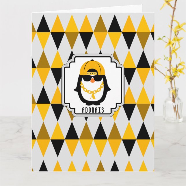 Stay Chill Hip Hop Penguin Cool Kid Card (Yellow Flower)