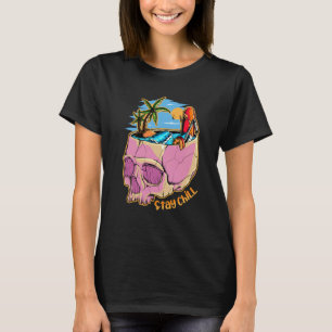 Stay Chill Summer Skull Beach Palm Trees Surfboard T-Shirt