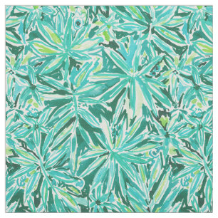 STAY CHILL Wild Green Tropical Leaves Pattern Fabric
