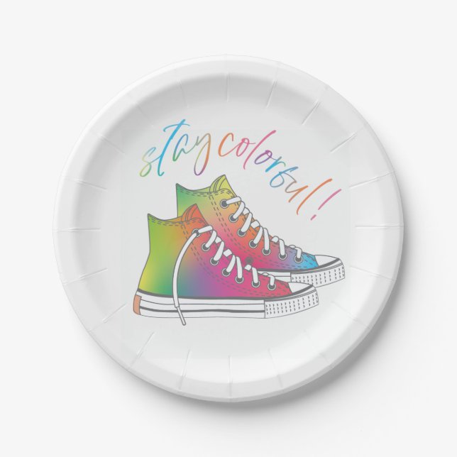 Stay Colourful Tie-dye high-top sneakers design Paper Plate (Front)