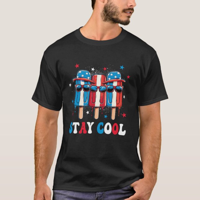 Stay Cool 4th July Boys Men Popsicle USA Flag Amer T-Shirt (Front)