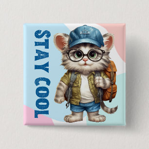 Stay Cool Cat Wearing Glasses Cap Back To School 15 Cm Square Badge