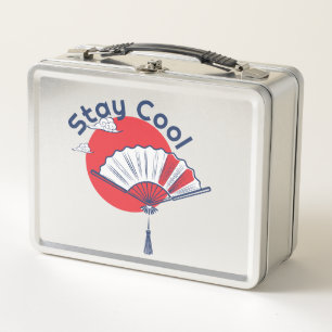 Stay Cool Fan Illustration   Custom Text Japanese  Metal Lunch Box