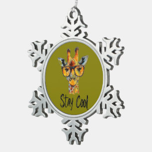 Stay Cool - Giraffe with Sunglasses Illustration Snowflake Pewter Christmas Ornament