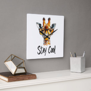 Stay Cool - Giraffe with Sunglasses Illustration Square Wall Clock