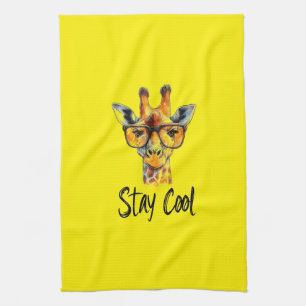 Stay Cool - Giraffe with Sunglasses Illustration Tea Towel
