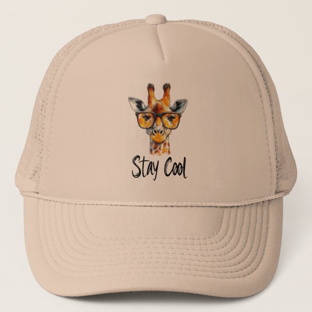 Stay Cool - Giraffe with Sunglasses Illustration Trucker Hat (Front)