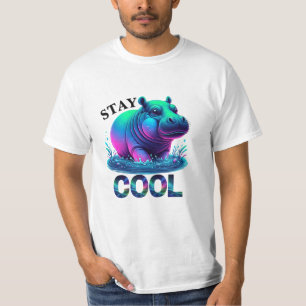 Stay Cool Neon Hippo Swamp Lounging T-Shirt