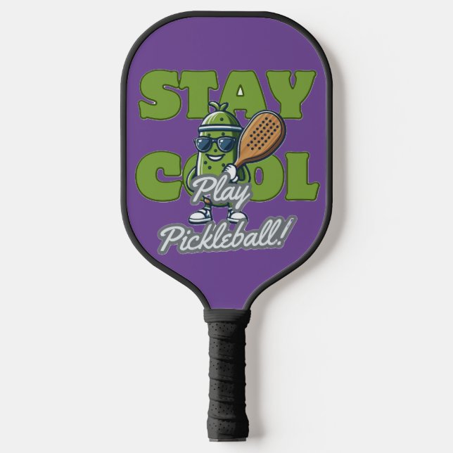 Stay Cool & Play Pickleball! Fun Pickle Cartoon Pickleball Paddle (Front)