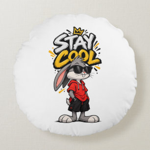 Stay Cool Street Style Rabbit Graphic – Funny Urba Round Cushion