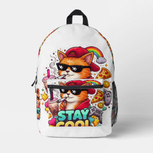 Stay Cool Vibes – Chill Cat Streetwear  Printed Backpack