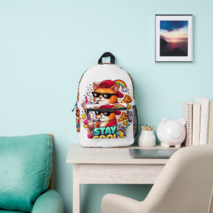 Stay Cool Vibes – Chill Cat Streetwear  Printed Backpack