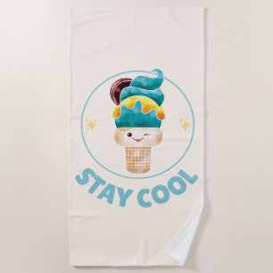 Stay Cool Watercolor Ice Cream Cone Pastel Beach Towel