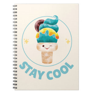Stay Cool Watercolor Ice Cream Cone Pastel Notebook