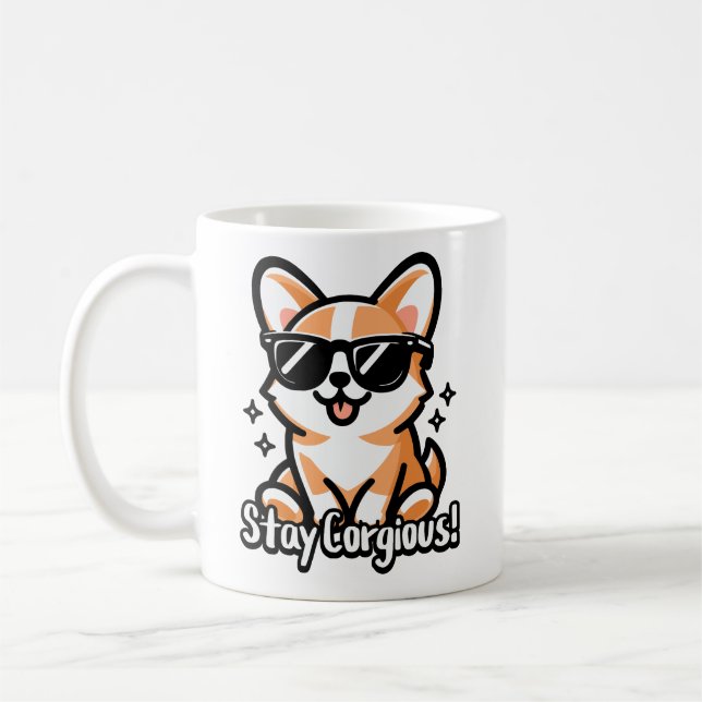 Stay Corgious! Cute Cogri Dog Pun Coffee Mug (Left)