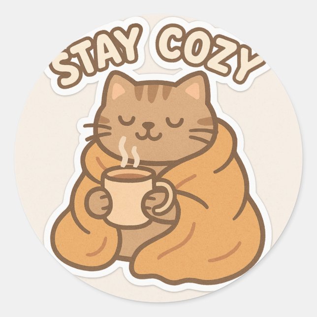 Stay Cosy Cat Sticker – Warm and Fuzzy Design (Front)