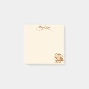 Stay Cosy Cute Owl with Autumn Leaves Post-it Notes