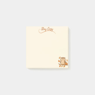 Stay Cosy Cute Owl with Autumn Leaves Post-it Notes