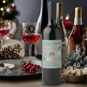 Stay Cosy Drink Wine Ugly Christmas Sweater Wine Label