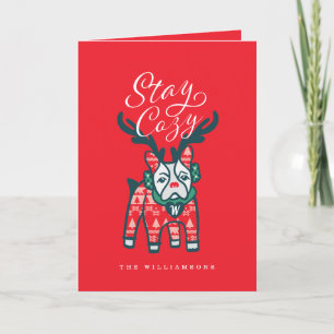 Stay Cosy French Bulldog Reindeer Christmas Holiday Card