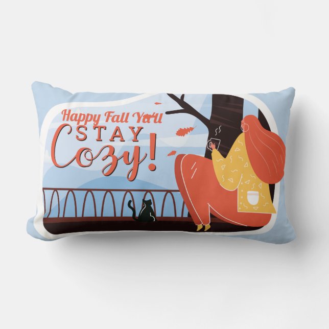 Stay Cosy Hygge Autumn Fall FolkArt Decor ADD NAME Lumbar Cushion (Front)