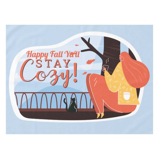 Stay Cosy Hygge Autumn Fall FolkArt Decor ADD NAME Tablecloth (Front (Horizontal))