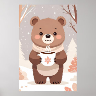Stay Cosy Minimal Bear & Hot Cocoa Poster