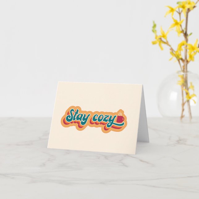 Stay Cosy Mug of Coffee or Hot Cocoa, Retro Style Card (Yellow Flower)
