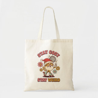 Stay Cosy Stay Weird 70s Retro Groovy Cat Roller Tote Bag