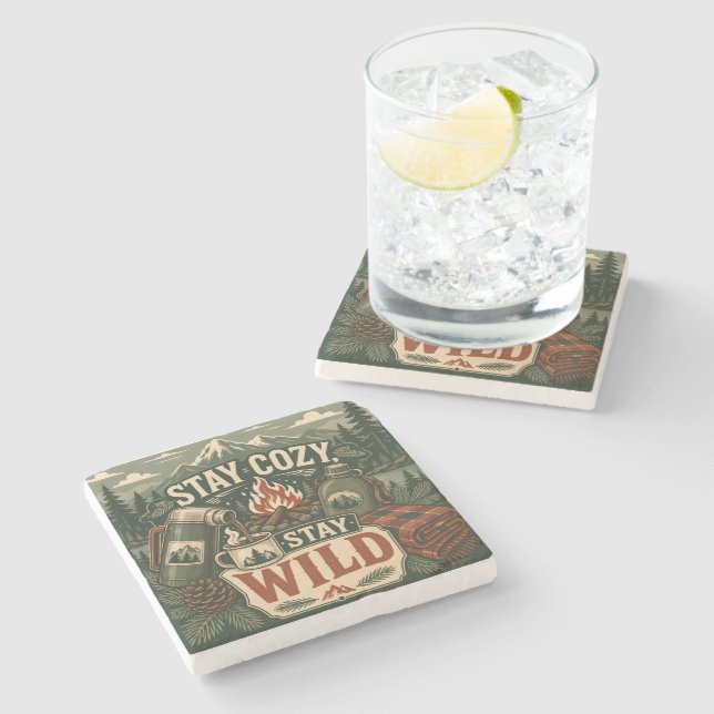 Stay Cosy Stay Wild Stone Coaster (Side)