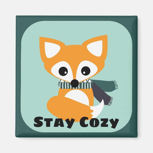Stay Cosy Winter Fox 2 Inch Square Magnet (Front)