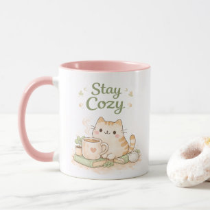 Stay Cozy Kawaii Cute Kitty Cat Coffee Sweet Pink  Mug