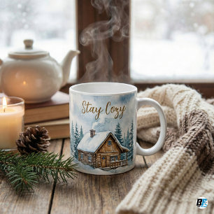 Stay Cozy Winter Cabin Watercolor Snow Rustic Coffee Mug
