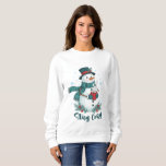 Stay Cozy Winter Snowman With Hot Cocoa Sweatshirt<br><div class="desc">A charming winter illustration featuring a stylish snowman dressed in a cozy patterned scarf and elegant top hat, holding a warm cup of hot cocoa. Surrounded by snowflakes, pine branches, and festive red berries, this design brings a warm and joyful holiday feeling. Perfect for winter apparel, Christmas gifts, seasonal mugs,...</div>