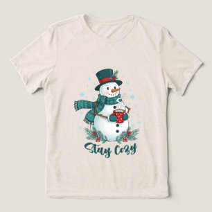 Stay Cozy Winter Snowman With Hot Cocoa Tri-Blend Shirt