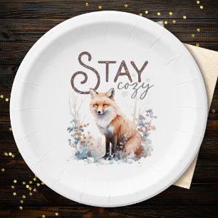 Stay Cozy Woodland Fox Christmas Paper Plate