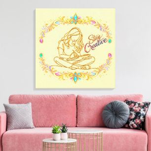 Stay Creative Gold Line Art Canvas Print   Elegant