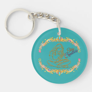 Stay Creative Gold Line Art Circle Keychain key