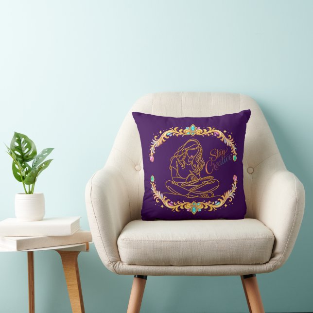 Stay Creative Gold Line Art Throw Pillow 16x16 |  (Chair)