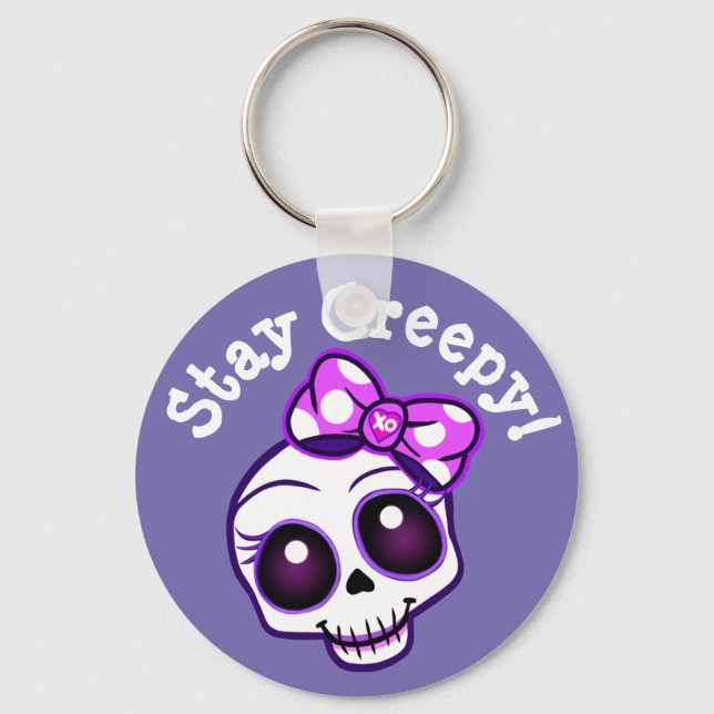 “Stay Creepy!” Creepy Kawaii Button Keychain  (Front)