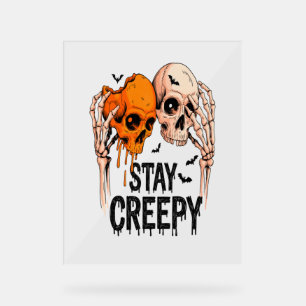 Stay Creepy PNG, Retro Skull Halloween Acrylic Sign