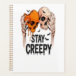 Stay Creepy PNG, Retro Skull Halloween Planner