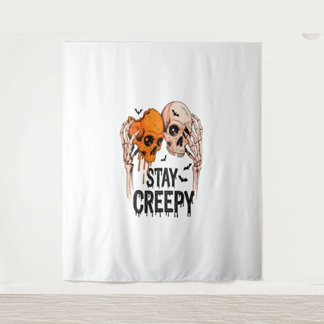 Stay Creepy PNG, Retro Skull Halloween Tapestry (Front)