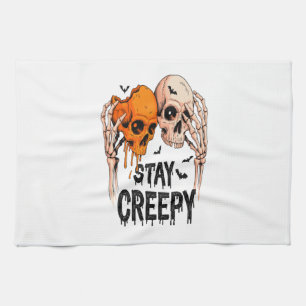 Stay Creepy PNG, Retro Skull Halloween Tea Towel